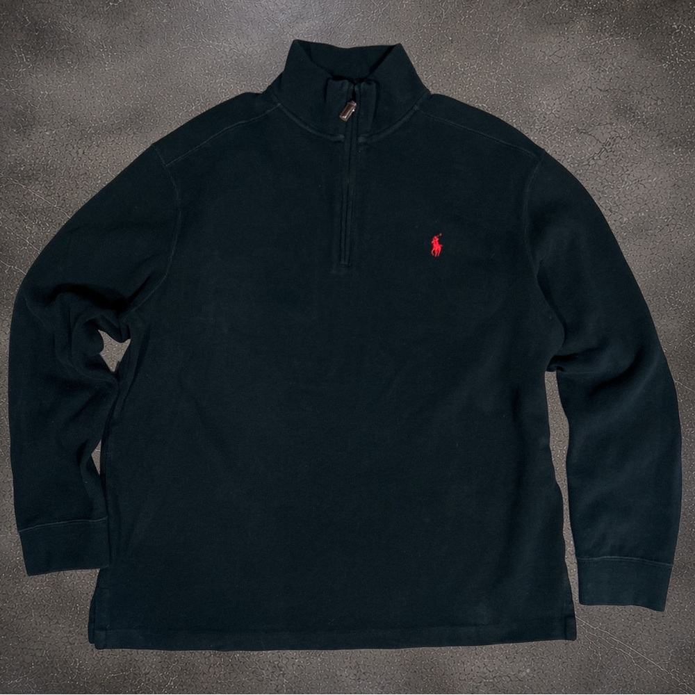 Ralph Lauren Black Quarter-Zip Pullover with Red Polo Pony